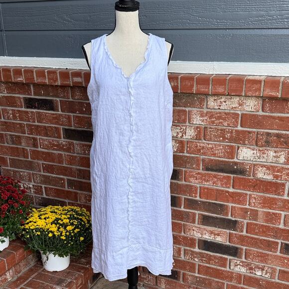 Pure Jill J. Jill Size M Elements White Seam 100% Linen MIDI Dress with Pockets - Picture 1 of 8